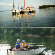KY lake gathering, and John & Nell Ward in the dinghy